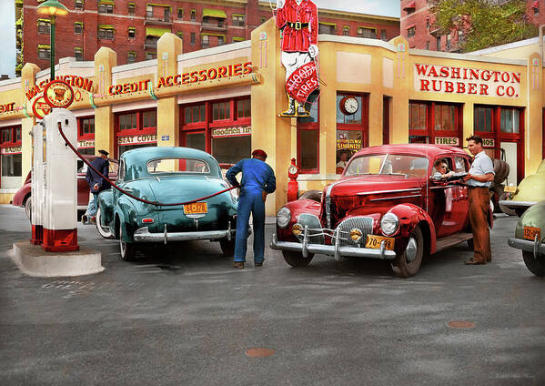 Washington Poster featuring the photograph Gas Station - The rush before rationing 1943 by Mike Savad