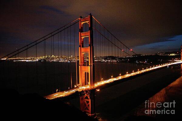 Dawn Poster featuring the photograph Golden Gate at night by Ed Stokes