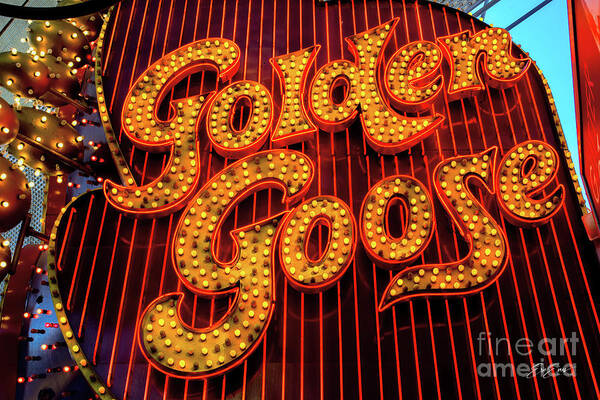 Golden Goose Poster featuring the photograph Golden Goose Neon Sign Fremont Street Macro by Aloha Art