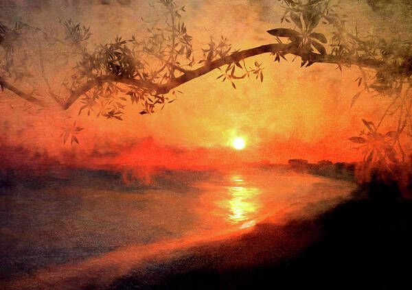 Sunset Poster featuring the mixed media Golden Painted Sunset by Rosalie Scanlon