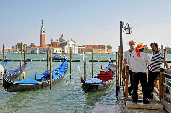 Gondola Poster featuring the photograph Gondola sailors on a lunch break by Dubi Roman