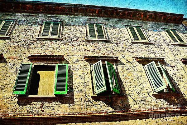 Green Poster featuring the photograph Green Windows in Tuscany by Ramona Matei