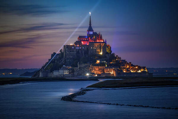 Abbey Poster featuring the photograph Guiding Light Mont Saint Michel by Dee Potter