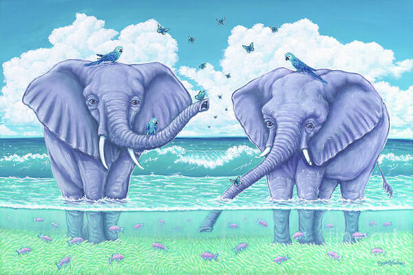 Elephants Poster featuring the pastel Happy Family by Elisabeth Sullivan