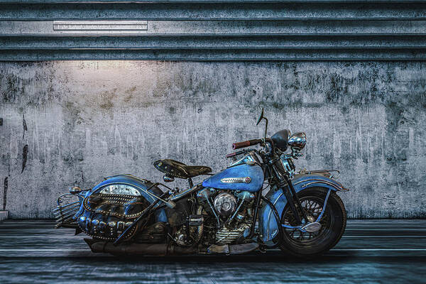Harley Poster featuring the photograph Harley Knucklehead Blue by Ryan Smith