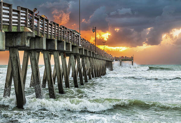 Venice Fishing Pier Poster featuring the photograph High Surf at Venice Fishing Pier by Rudy Wilms