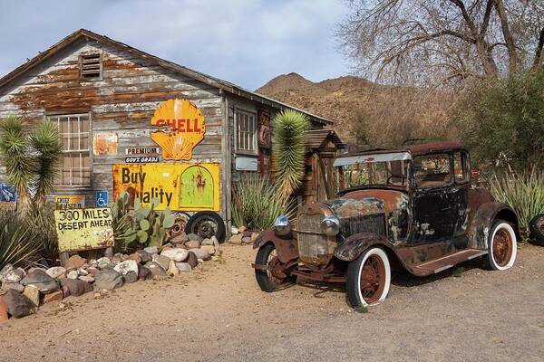 Arizona Poster featuring the photograph Historic Route 66 - Old Car and Shed by Liza Eckardt