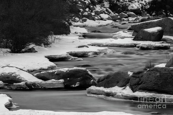 Eleven Mile Canyon Poster featuring the photograph Icy South Platte River Monochrome by Steven Krull