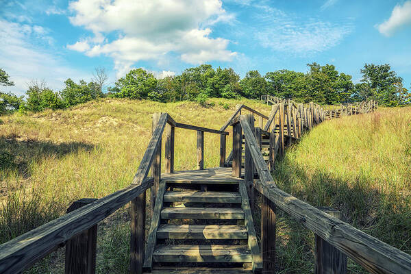 Indiana Poster featuring the photograph Indiana Dunes State Park Wooden Stairway by Joseph S Giacalone
