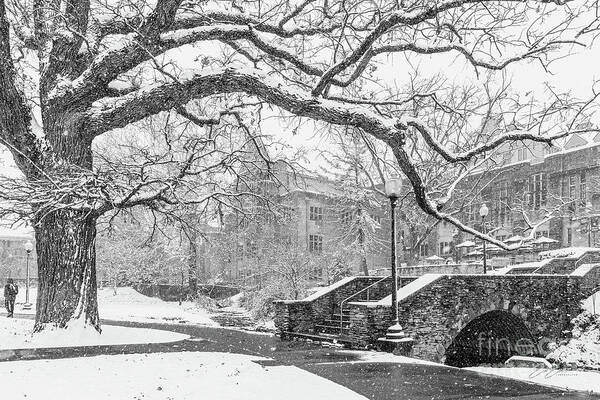 Indiana University Snow Poster featuring the photograph Indiana University Memorial Union Snow Storm Black and White by Aloha Art