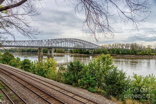 Jefferson City Bridge Poster featuring the photograph Jeff City Bridge And Missouri River by Jennifer White