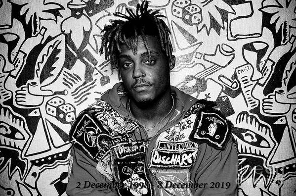 Juice Wrld Poster featuring the photograph Juice Wrld - American Rapper - B and W by Doc Braham