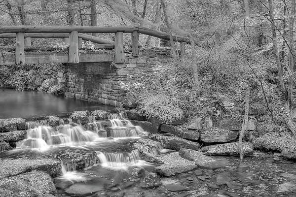 Waterfall Poster featuring the photograph Just Water Under The Bridge BW by Susan Candelario