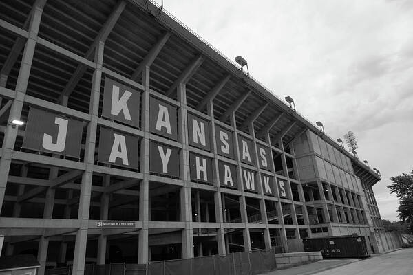 Kansas Jayhawks Stadium Poster featuring the photograph Kansas Jayhawks football in black and white by Eldon McGraw