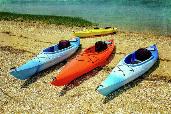 Kayaks Poster featuring the photograph Kayaks On The Shore by Cathy Kovarik