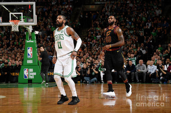 Kyrie Irving Poster featuring the photograph Kyrie Irving and Lebron James by Brian Babineau
