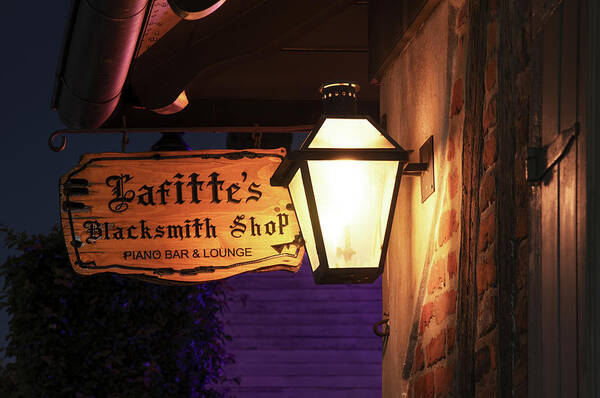 Bar Poster featuring the photograph Lafitte's Blacksmith Shop Gas Lamp by Andy Crawford