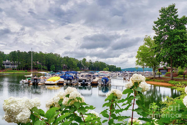 Lake Poster featuring the photograph Lake Keowee Flowers and Boats by Amy Dundon
