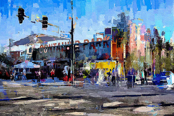 Las Vegas Poster featuring the mixed media Las Vegas Downtown Container Park - painting by Tatiana Travelways