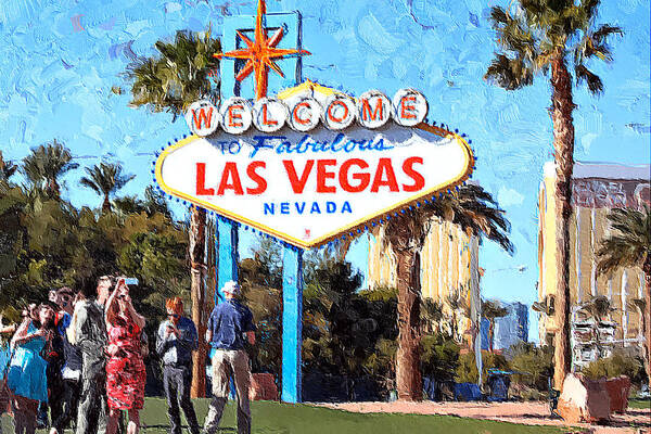 Las Vegas Welcome Sign Poster featuring the mixed media Las Vegas Welcome Sign by Tatiana Travelways