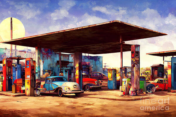 Wingsdomain Poster featuring the mixed media Last Gas Station For Next 500 Miles Backroads USA 20221113k by Wingsdomain Art and Photography