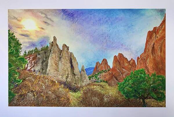 Colorado Red Rocks Poster featuring the pastel Lavender skies, Garden of the Gods by Leizel Grant