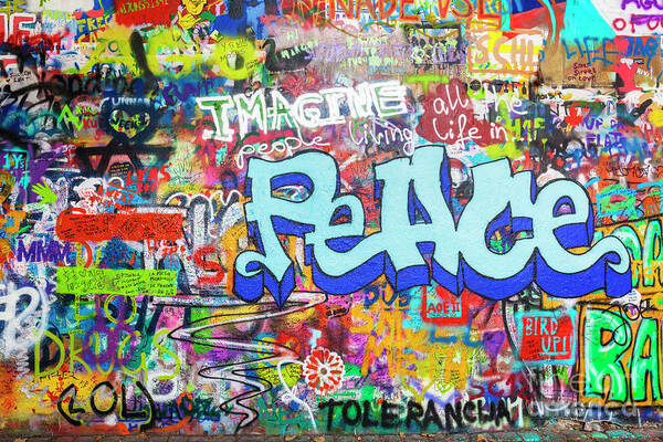 John Lennon Peace Wall Poster featuring the photograph Lennon wall graffiti, Prague by Neale And Judith Clark