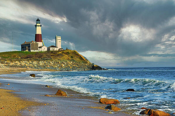 Montauk Poster featuring the photograph Lighthouse at Montauk Point by William Jobes
