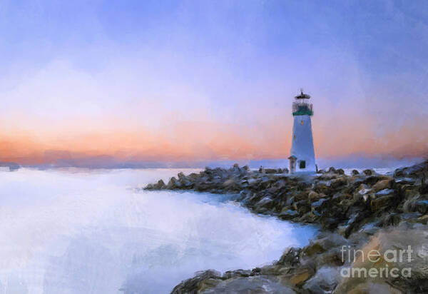  Poster featuring the painting Lighthouse Sunrise by Gary Arnold