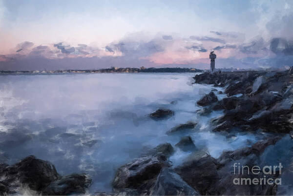 Lighthouse Sunset Poster featuring the painting Lighthouse Sunset by Gary Arnold
