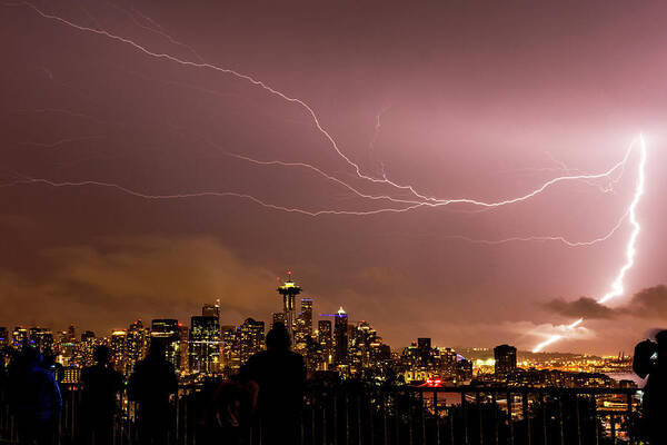 Kerry Park Poster featuring the photograph Lightning in Seattle by Yoshiki Nakamura