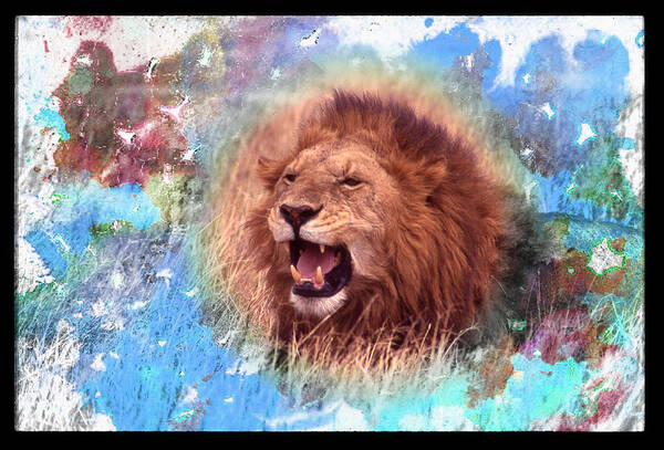 Lion Poster featuring the digital art Lion Roaring by Russel Considine