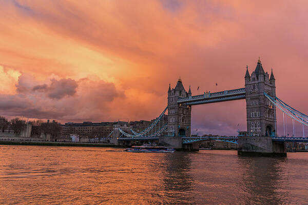 Tower Bridge Poster featuring the photograph London Tower Bridge Sunset by Linda Villers