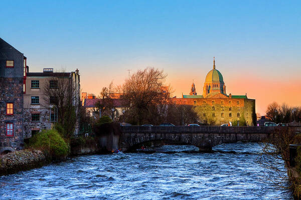 Galway Poster featuring the photograph Looking up River Corrib to Galway Cathedral by Mark E Tisdale