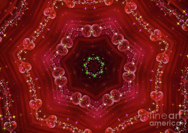Love And Romance Abstract Mandala Series Glittering Ruby And Diamond Hearts Poster featuring the digital art Love and Romance Abstract Mandala Series Glittering Ruby and Diamond Hearts by Rose Santuci-Sofranko