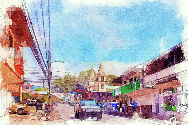 Small Town Poster featuring the mixed media Main Street Boquete Panama by Tatiana Travelways