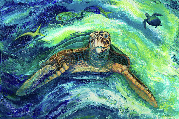 Sea Turtle Poster featuring the painting Majestic Sea Turtle by Pat St Onge