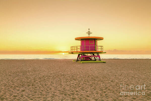 2022 Poster featuring the photograph Miami Beach 10th Sreet Lifeguard Tower at Sunrise Photo by Paul Velgos