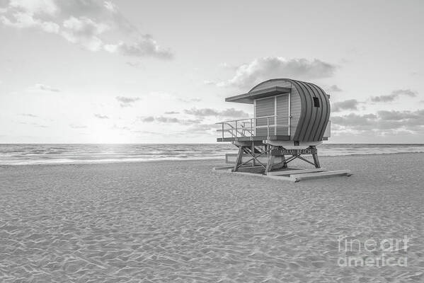 1st Poster featuring the photograph Miami Beach 1st Street Lifeguard Tower Black and White Photo by Paul Velgos