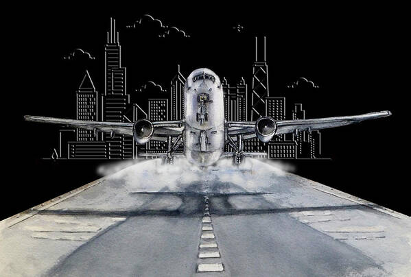 Plane Poster featuring the mixed media Midnight Take Off by Kelly Mills