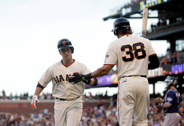 San Francisco Poster featuring the photograph Mike Morse and Buster Posey by Ezra Shaw