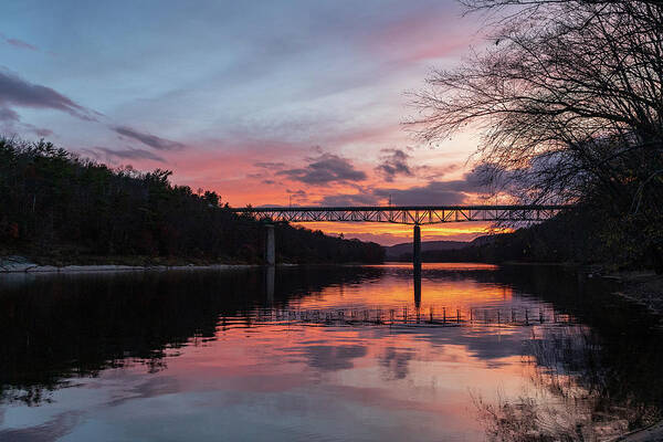 Sunset Poster featuring the photograph Milford PA Bridge at Sunset by Amelia Pearn