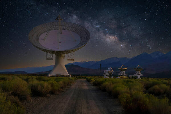 Milky Way Poster featuring the photograph Milky Way and Radio Telescopes by Lindsay Thomson