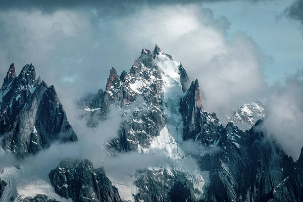 Clouds Poster featuring the photograph Mont Blanc massif in spring by Benoit Bruchez