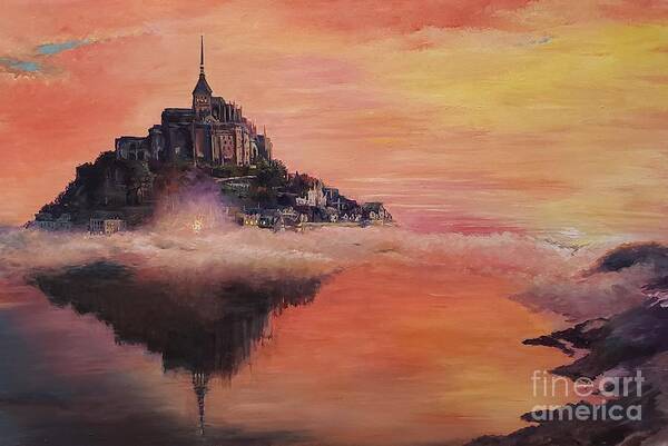 Sunset Poster featuring the painting Mont St. Michel by Merana Cadorette