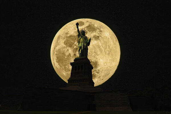 Statue Of Liberty Poster featuring the photograph Moon Lit Statue of Liberty by Montez Kerr