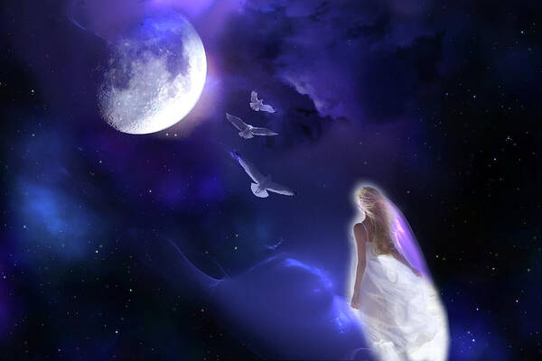 Woman Poster featuring the digital art Moon Song by Lisa Yount