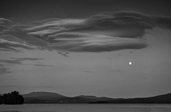 B&w Poster featuring the photograph MoonCloudsLake Black and White by Russel Considine