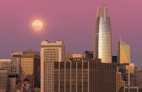 Salesforce Tower Poster featuring the photograph Moonrise Near Salesforce Tower by Laura Macky