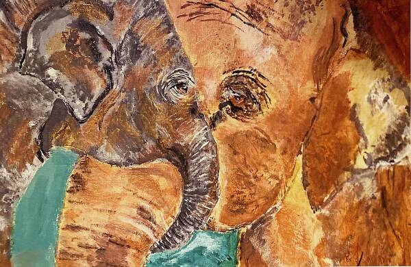 Baby Elephant Poster featuring the painting ELEPHANT Mother's Love by Melody Fowler